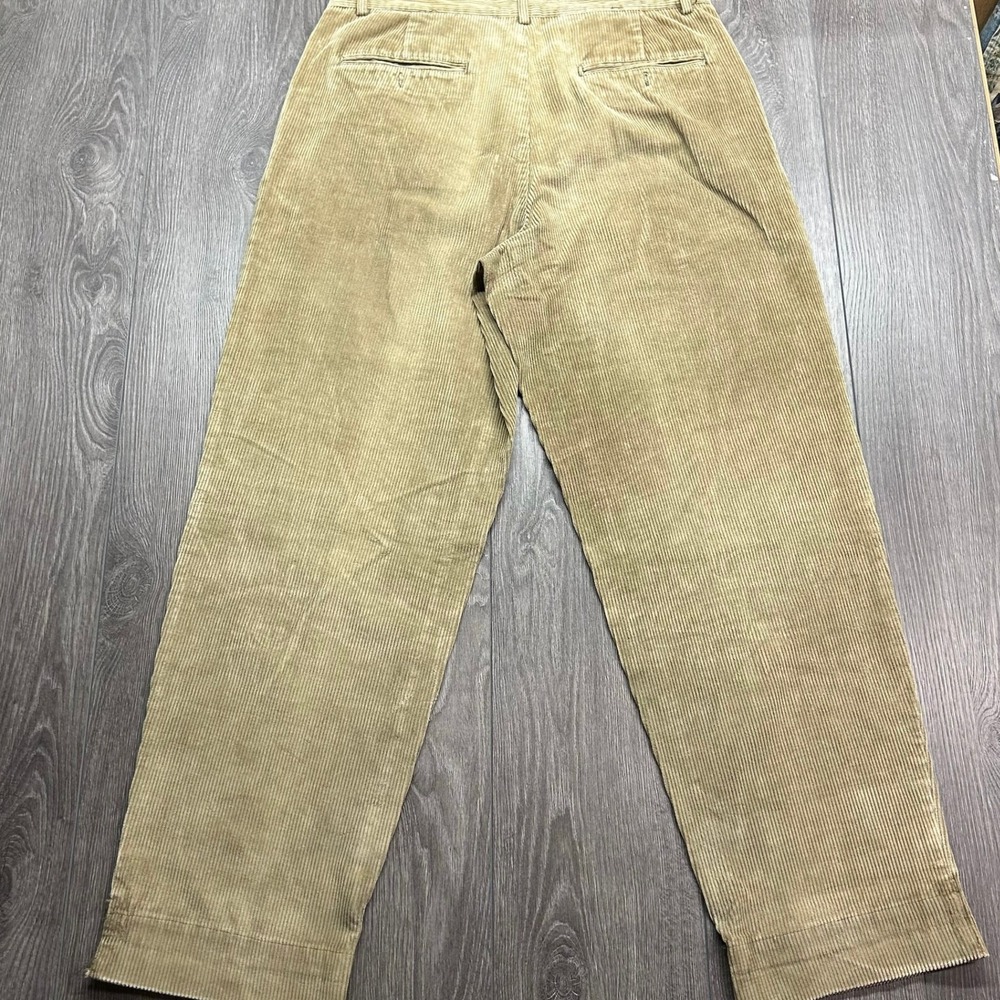 Vintage Gap Easy Fit Corduroy Pants Mens 35x30 Tan Khaki Pleated Trousers Prep - Picture 4 of 8